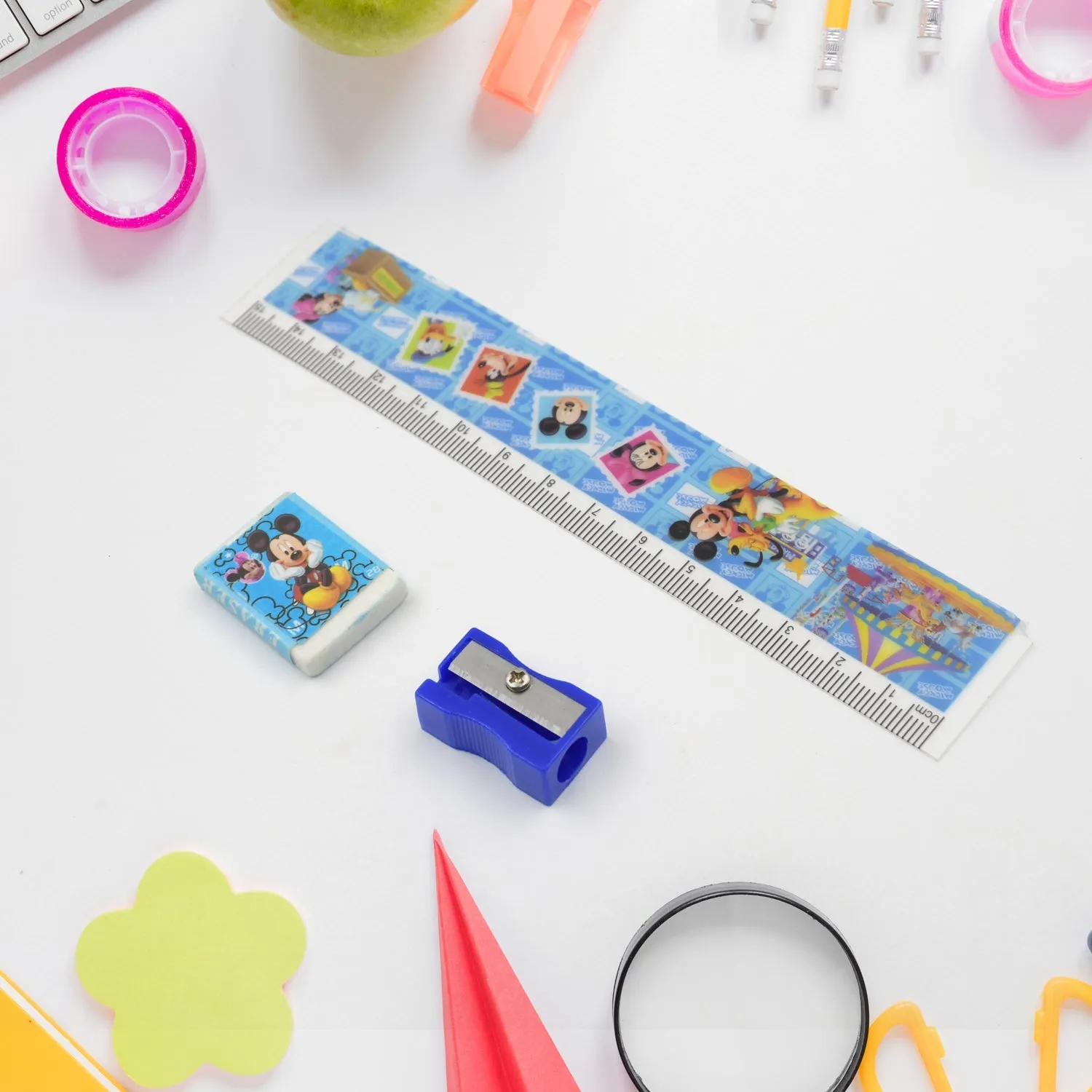 4643  Mix Design Cartoon Wooden Pencil Set, Stationary Set 5 in 1 Items Educational Item for School Going Kids, Stationary Set for Girls Boys/Stationary for School/Gift Pack for Girls Kids/Birthday Gift Kids (5 Pc Set )