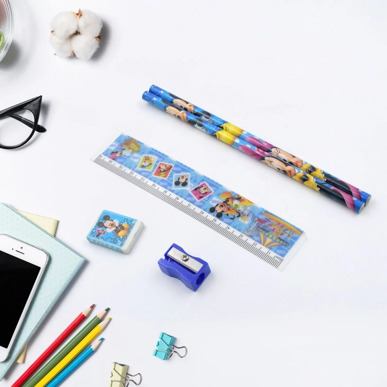 4643  Mix Design Cartoon Wooden Pencil Set, Stationary Set 5 in 1 Items Educational Item for School Going Kids, Stationary Set for Girls Boys/Stationary for School/Gift Pack for Girls Kids/Birthday Gift Kids (5 Pc Set )