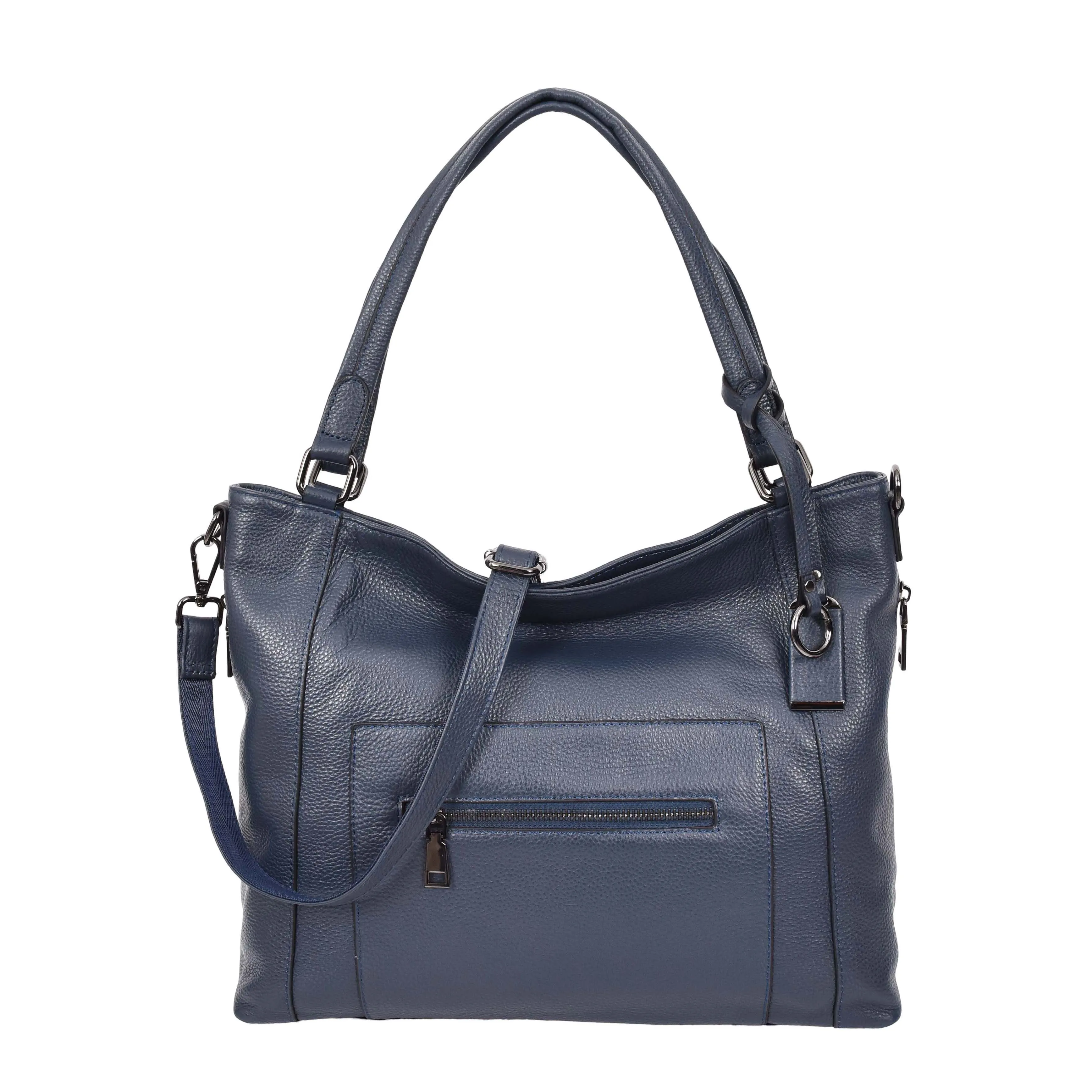 Abigail Women Leather Zip Opening Tote Shoulder Handbag Blue