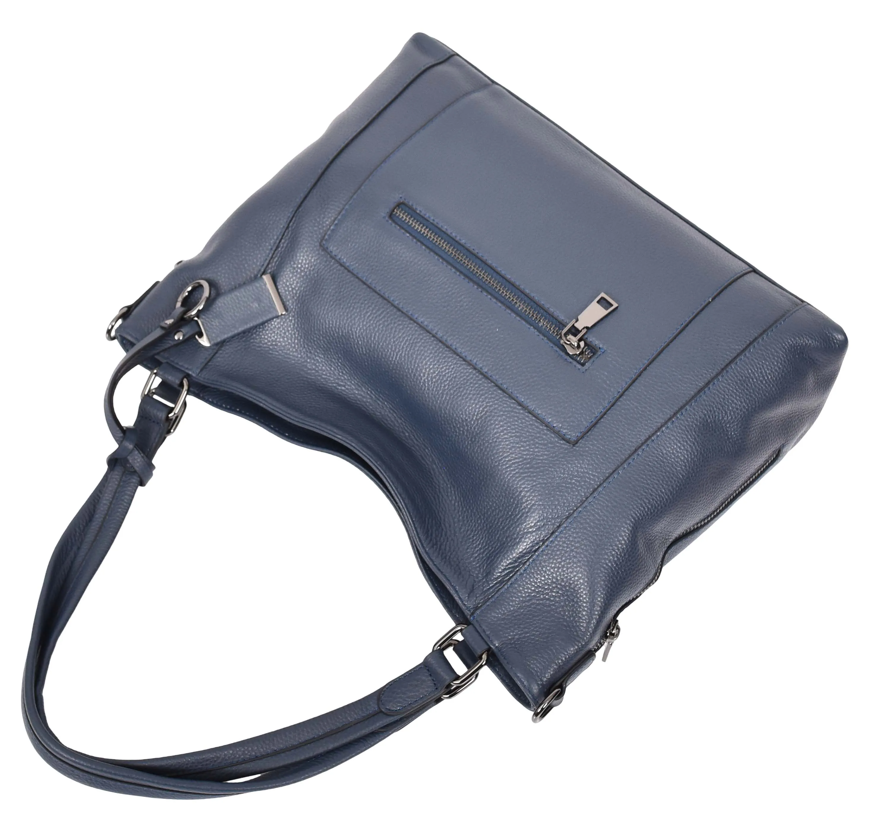 Abigail Women Leather Zip Opening Tote Shoulder Handbag Blue