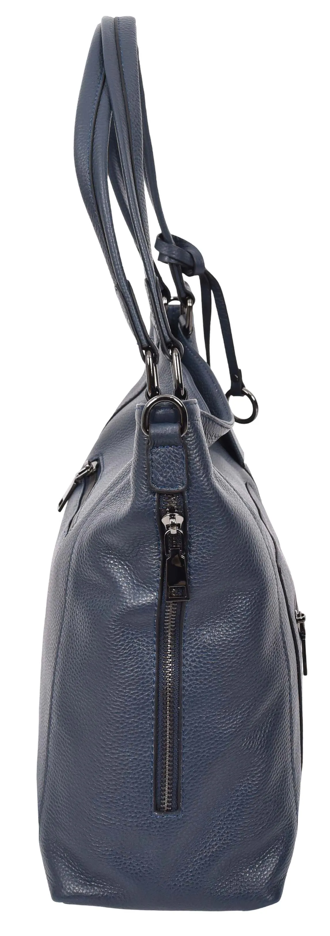 Abigail Women Leather Zip Opening Tote Shoulder Handbag Blue