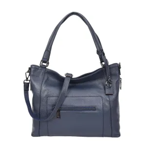 Abigail Women Leather Zip Opening Tote Shoulder Handbag Blue