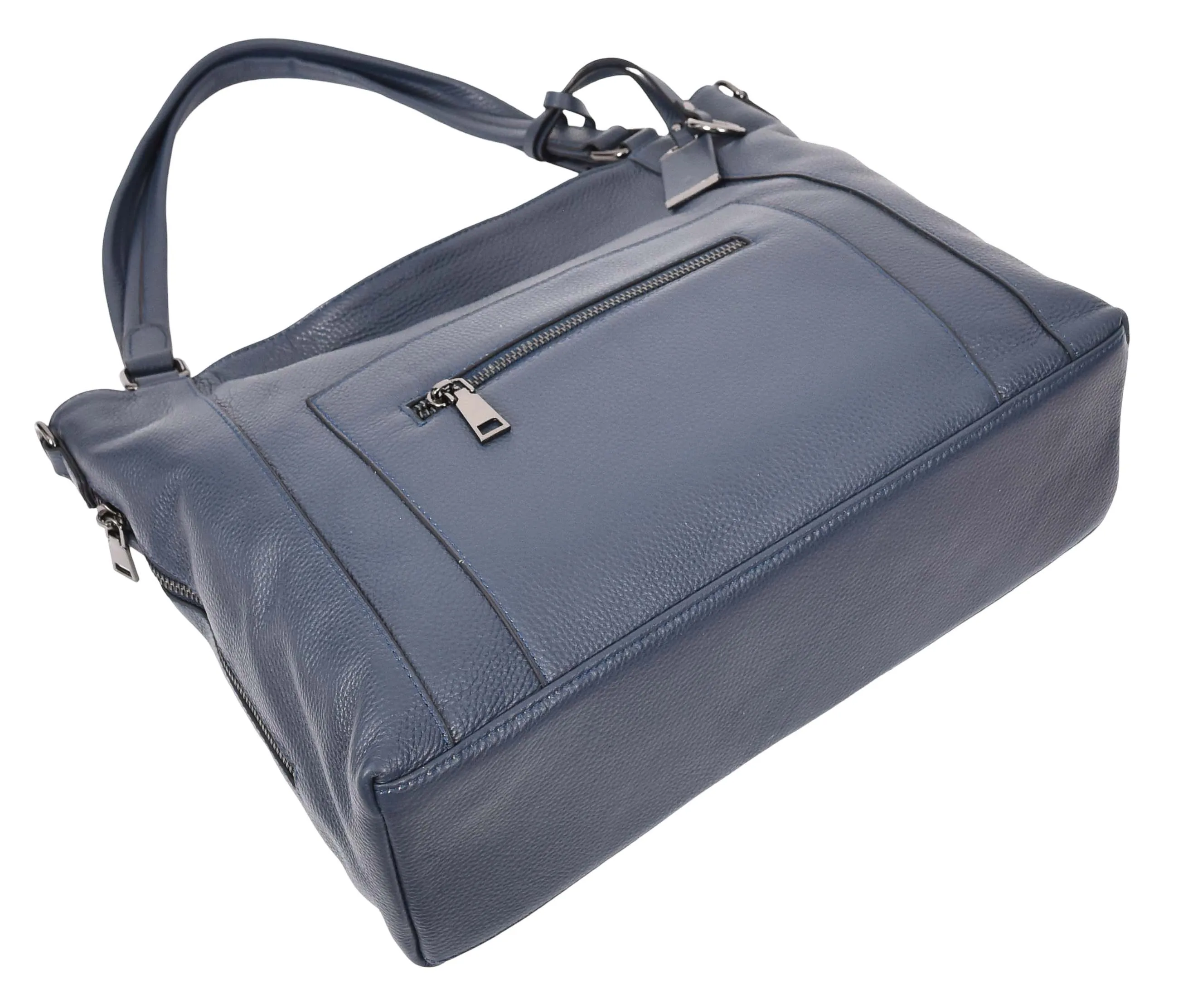 Abigail Women Leather Zip Opening Tote Shoulder Handbag Blue