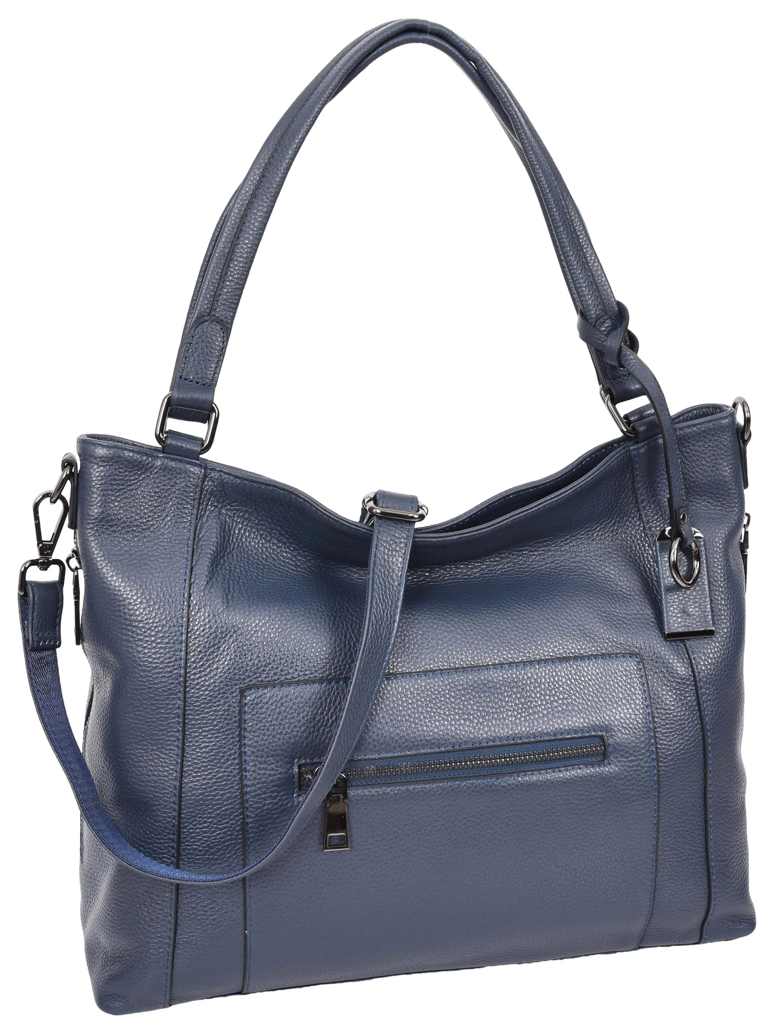 Abigail Women Leather Zip Opening Tote Shoulder Handbag Blue