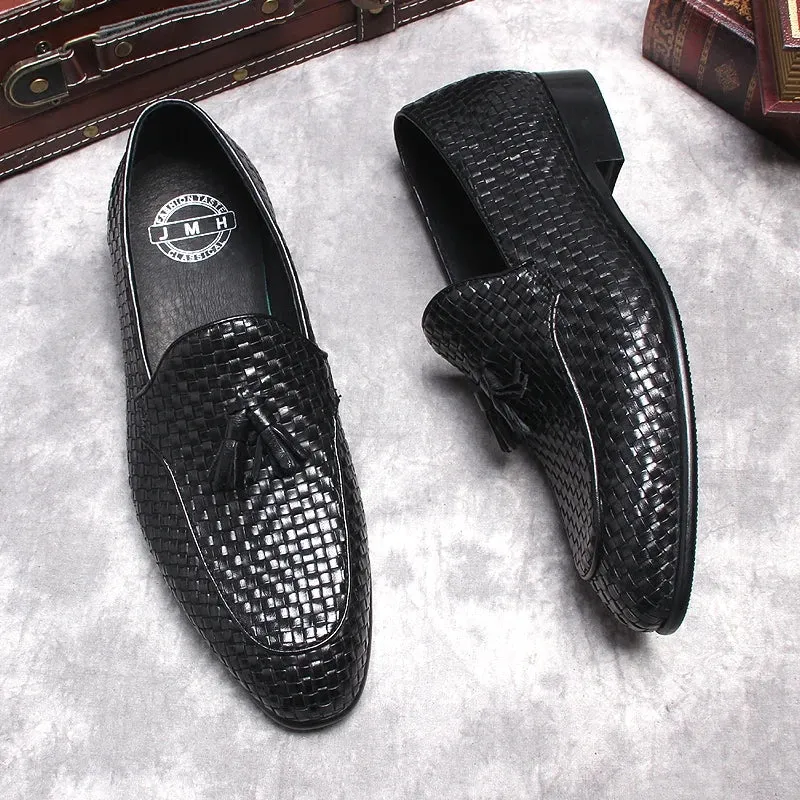 Autumn Genuine Leather Handmade Black Brown Mens Loafers With Tassel Man Dress Shoes Wedding Braid Party Mens Oxford Shoes