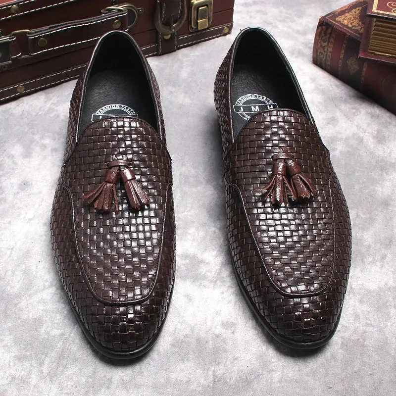 Autumn Genuine Leather Handmade Black Brown Mens Loafers With Tassel Man Dress Shoes Wedding Braid Party Mens Oxford Shoes