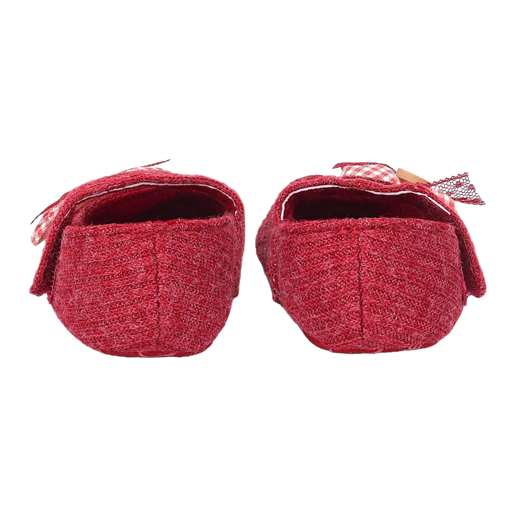 Baby Moo Flower Button Velcro Strap Ribbed Anti-Skid Ballerina Booties - Red
