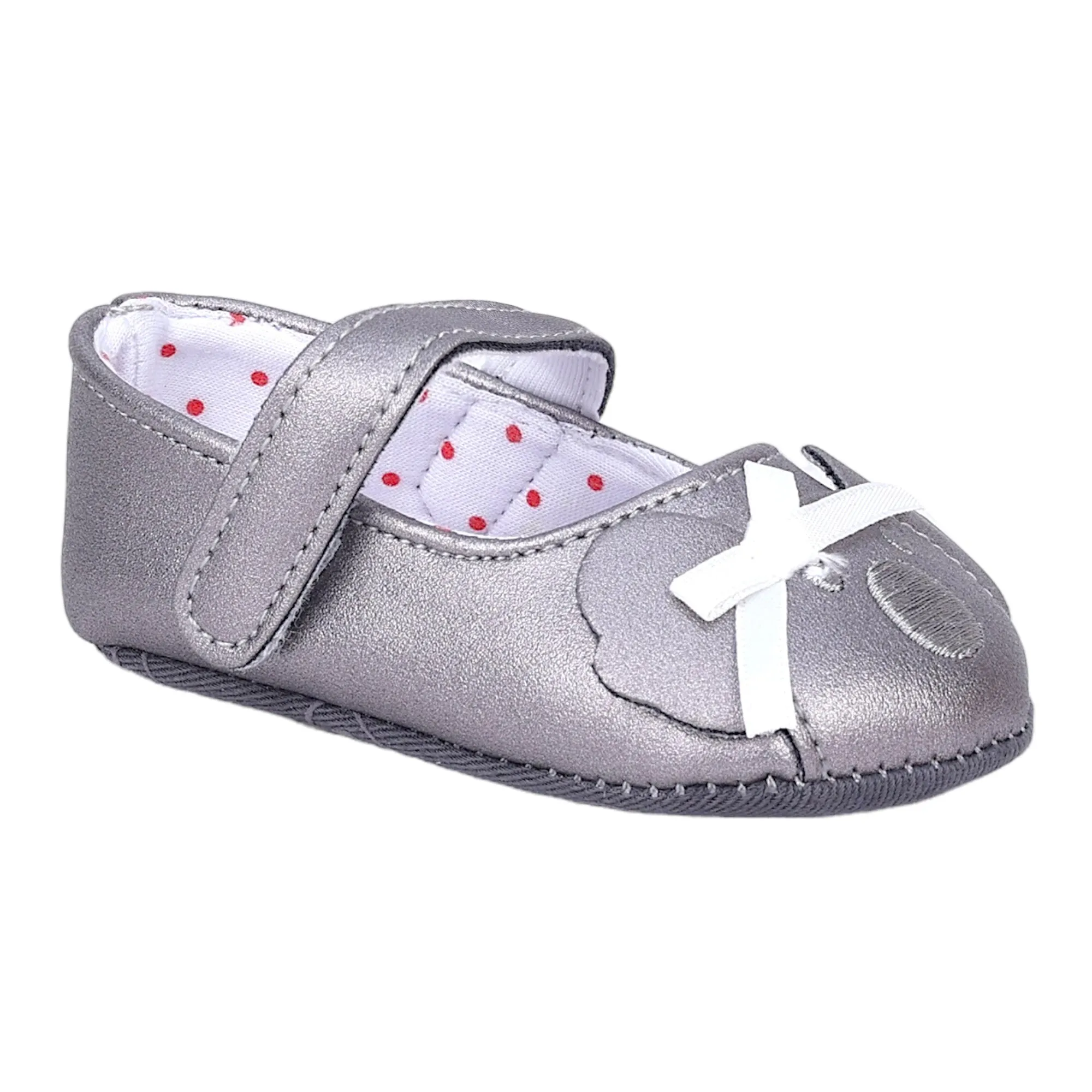 Baby Moo Koala Bow Applique Velcro Strap Anti-Skid Ballerina Booties - Grey