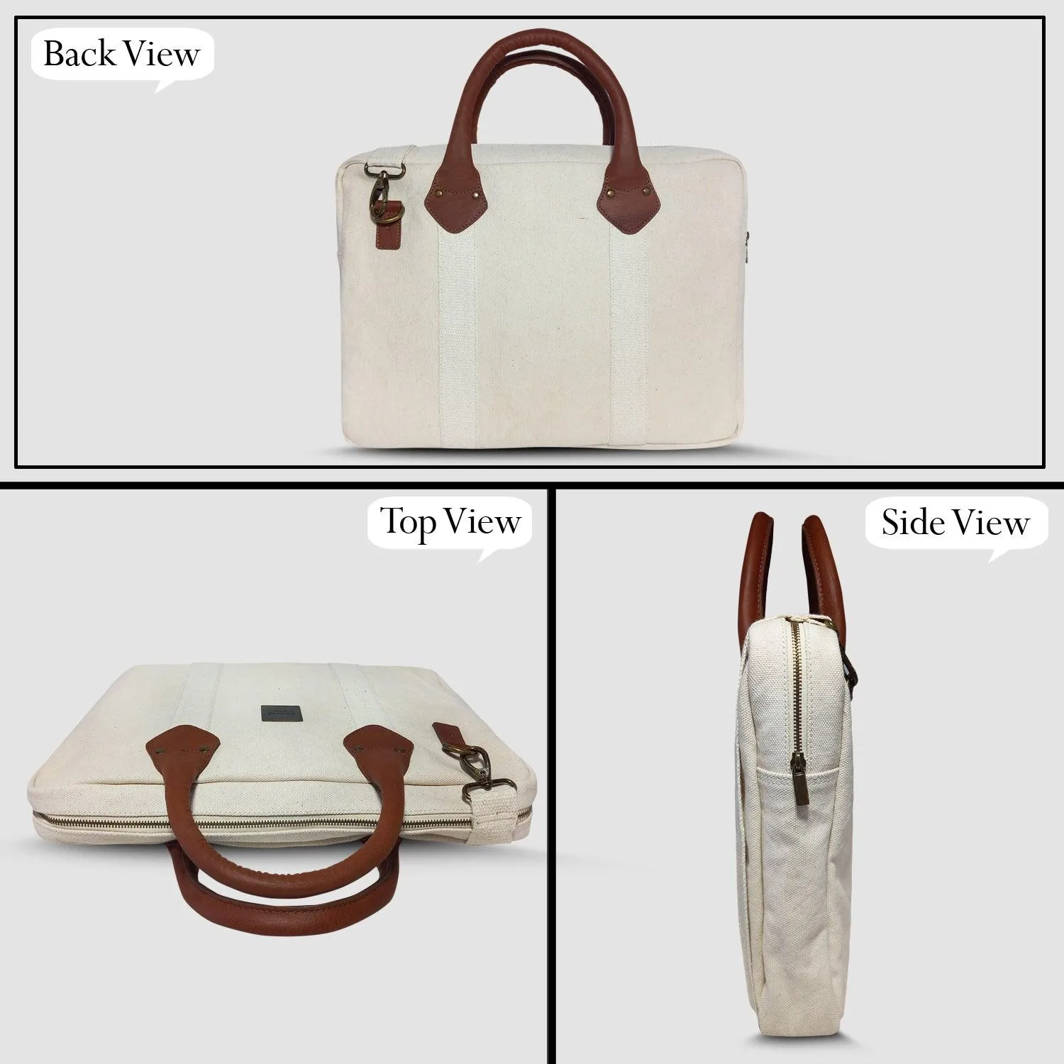 CANVAS & AWL Canvas and Genuine Leather Trim Unisex Laptop Messenger Bag, Travel Crossbody Bag (White)