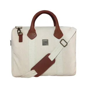 CANVAS & AWL Canvas and Genuine Leather Trim Unisex Laptop Messenger Bag, Travel Crossbody Bag (White)