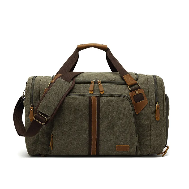 Canvas Travel Duffle Bag Full Grain Leather With Canvas Holdall Luggage Canvas Overnight Bag