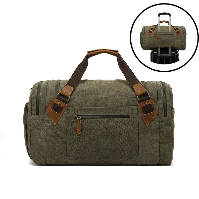 Canvas Travel Duffle Bag Full Grain Leather With Canvas Holdall Luggage Canvas Overnight Bag
