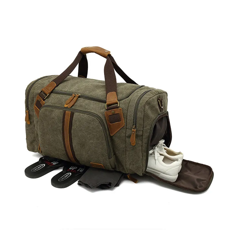 Canvas Travel Duffle Bag Full Grain Leather With Canvas Holdall Luggage Canvas Overnight Bag