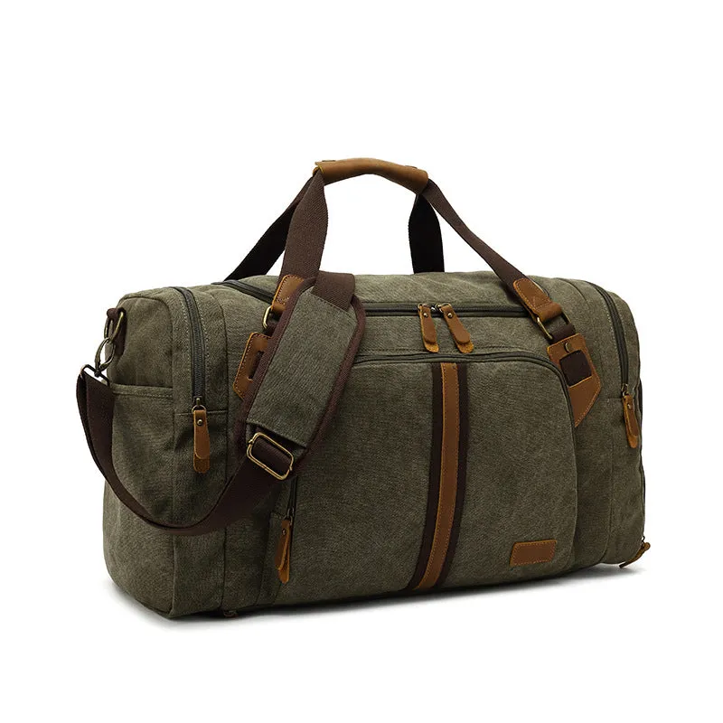 Canvas Travel Duffle Bag Full Grain Leather With Canvas Holdall Luggage Canvas Overnight Bag