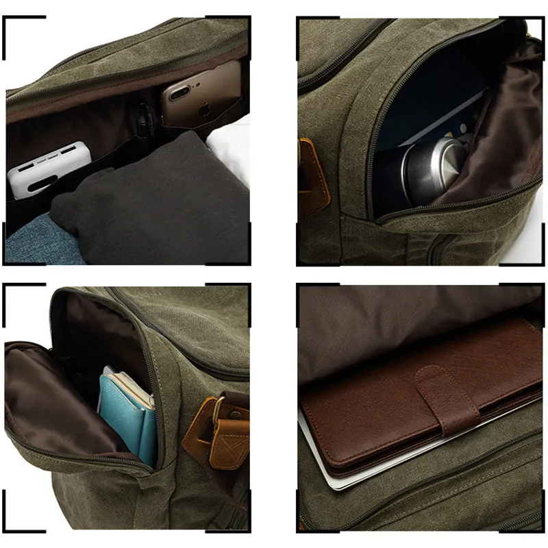 Canvas Travel Duffle Bag Full Grain Leather With Canvas Holdall Luggage Canvas Overnight Bag