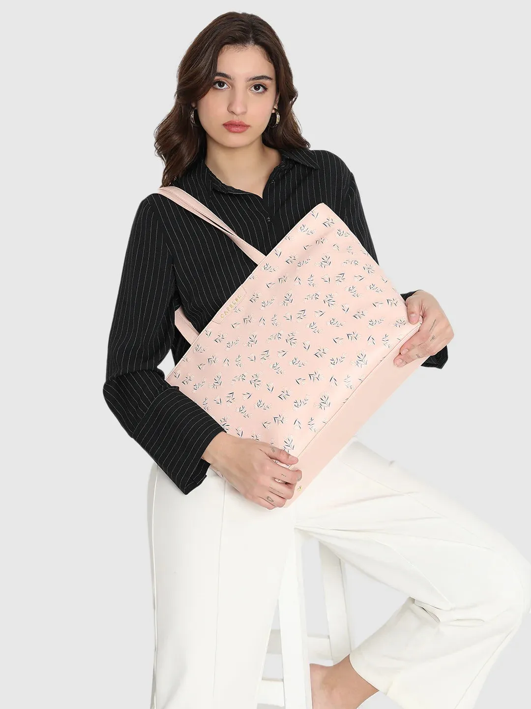 Caprese Merida Laptop Tote Large Printed Women'S Office Handbag Blush