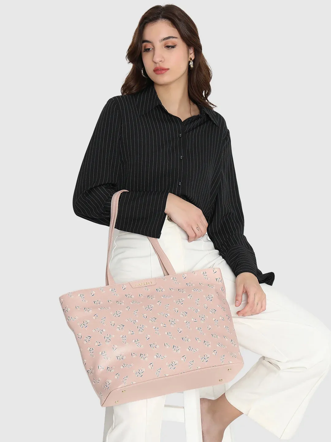 Caprese Merida Laptop Tote Large Printed Women'S Office Handbag Sky Blue