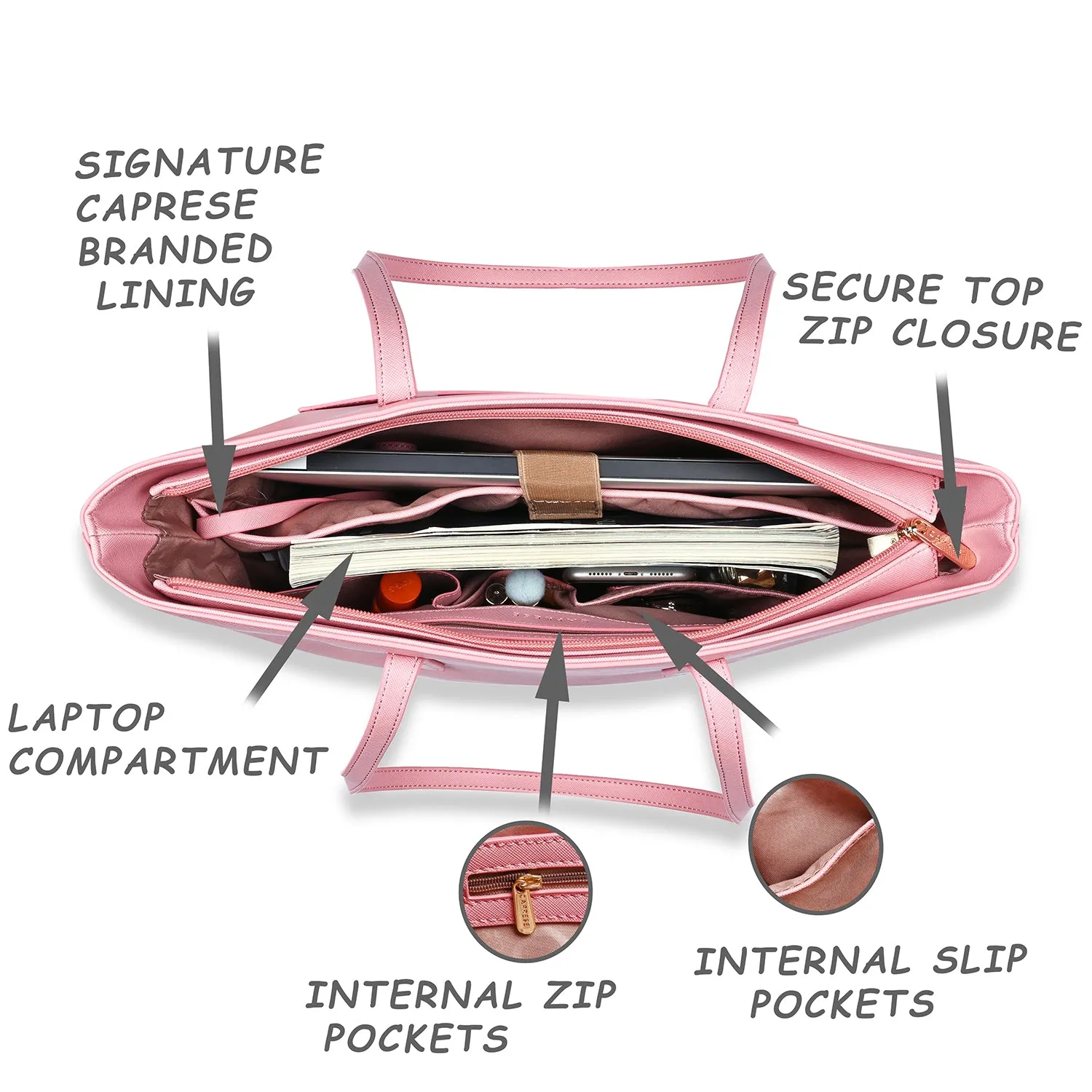Caprese Sabeena Laptop Tote Large Pink