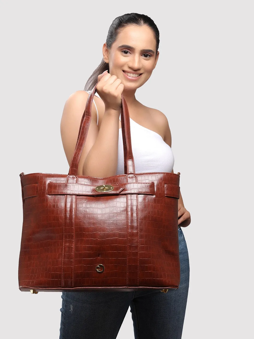 Caprese Treza Laptop Tote Large Tan