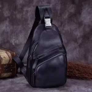 Chic Ladies Black Leather Sling Purse Chest Bag For Women