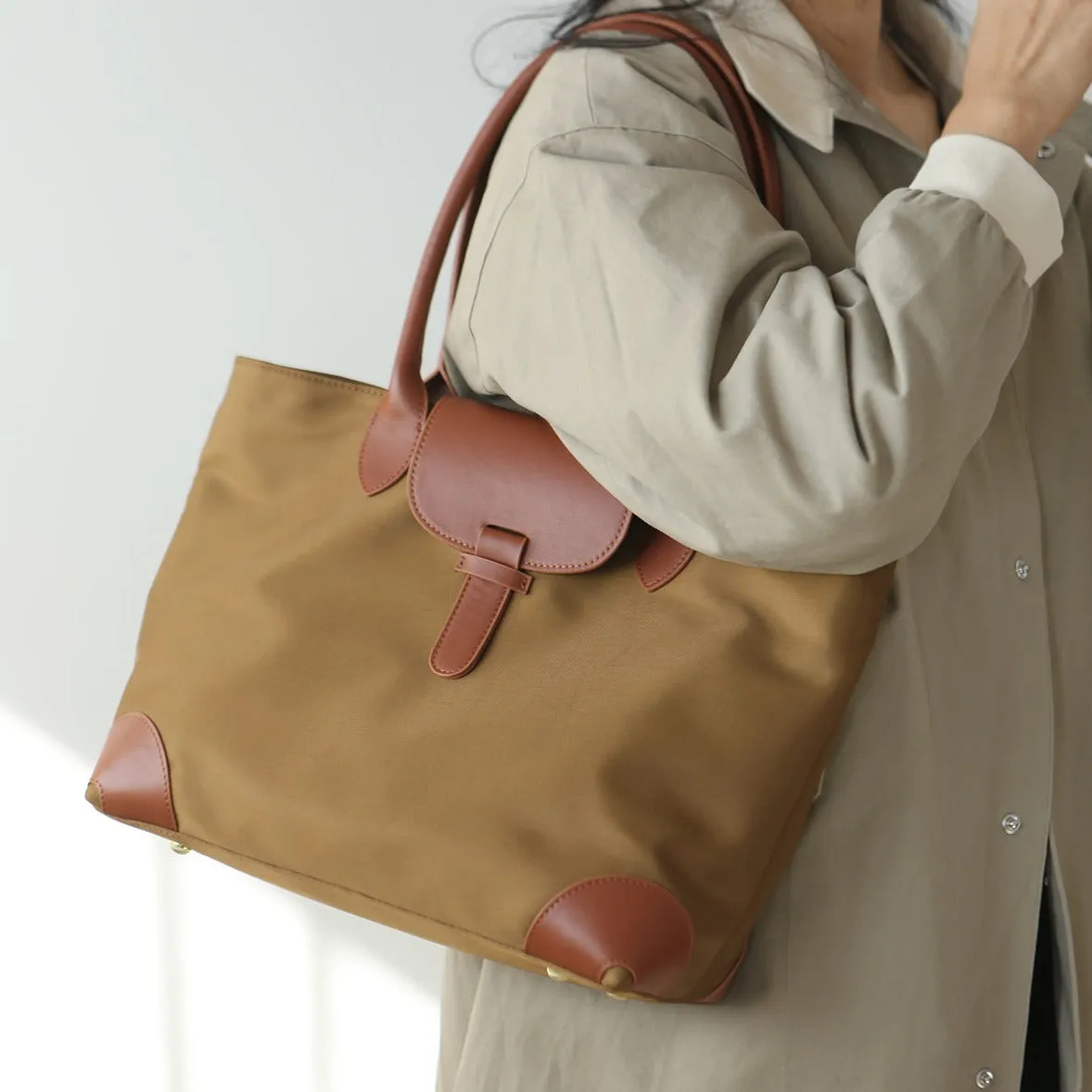 Chic Womens Nylon Tote Bag With Zipper Nylon Shoulder Bags