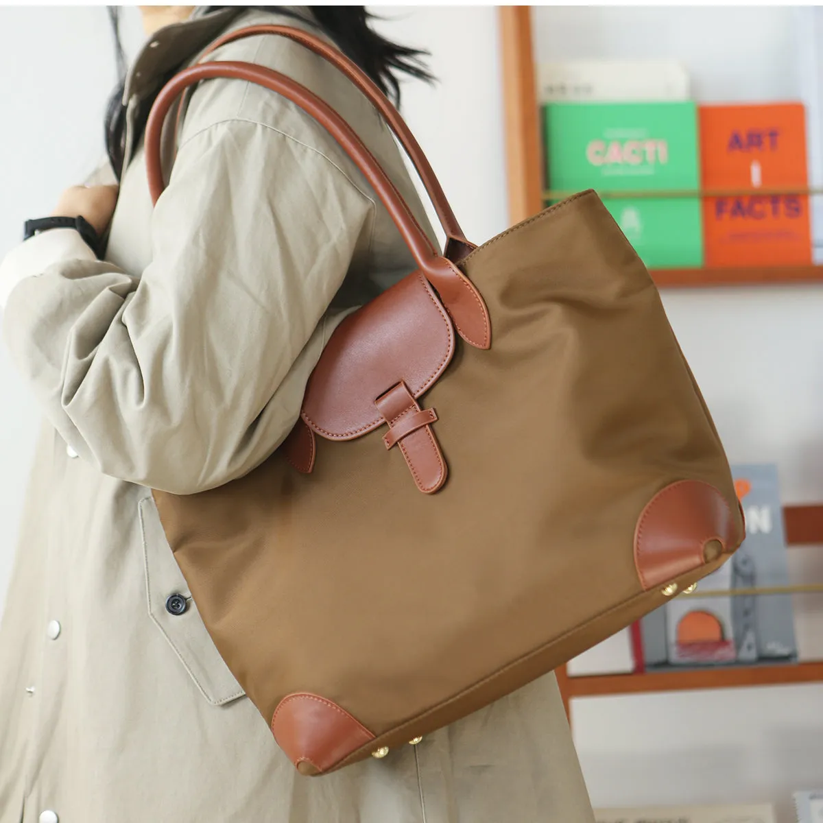 Chic Womens Nylon Tote Bag With Zipper Nylon Shoulder Bags