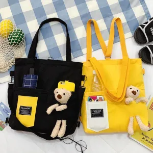 Christmas Gift Simple Women Package Print Cute Bear Canvas Bag Handbags Japanese Literary Shoulder Bag Casual Shopping Tote Girl Handbag