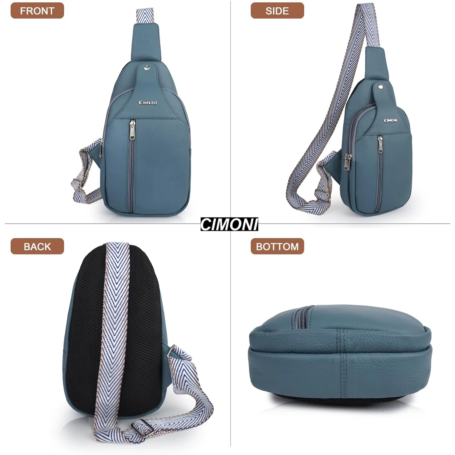 CIMONI® Premium Genuine Leather Cross Body Bag Outdoor Small Shoulder Side Purse Unisex Chest Bag External Mobile Zipper Pocket