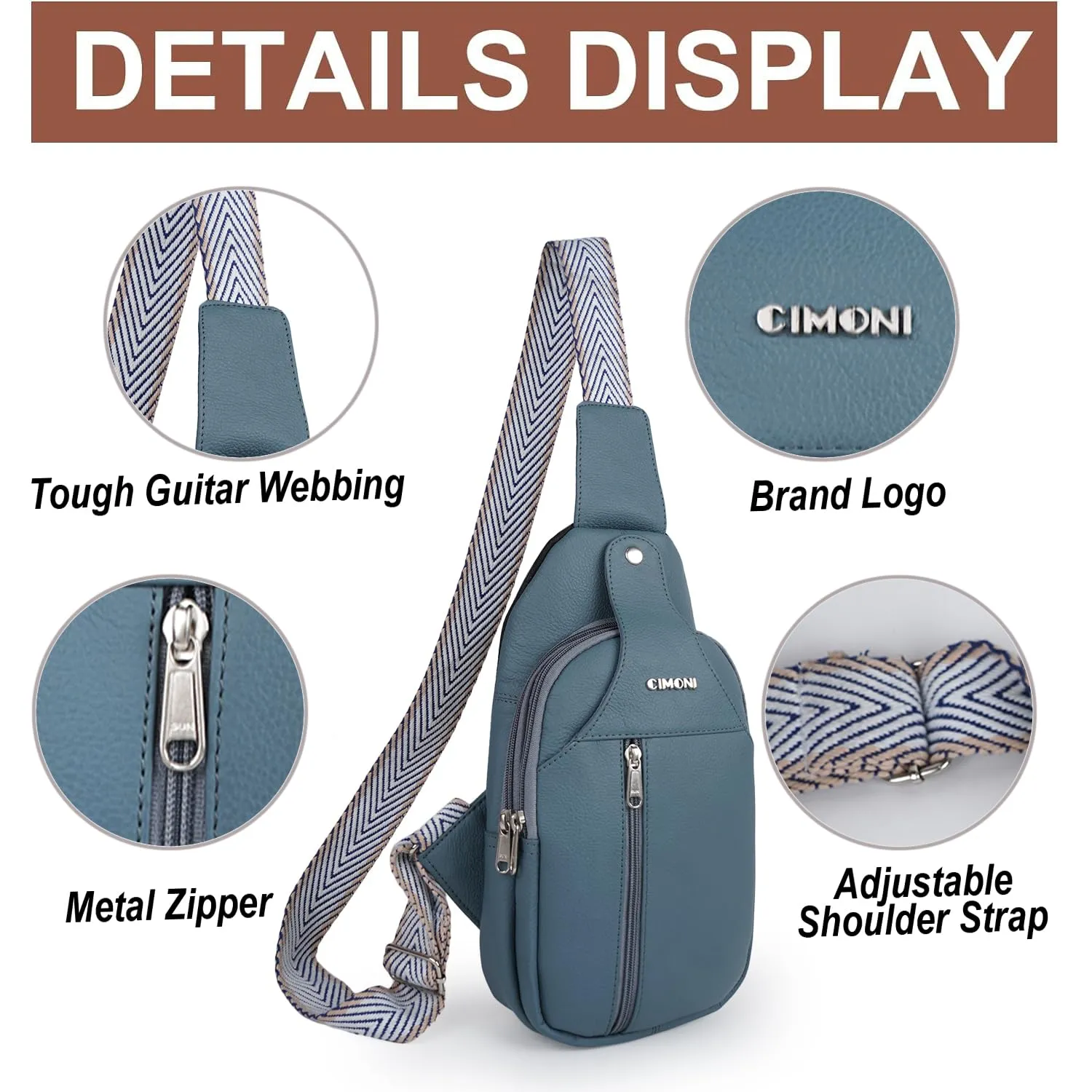 CIMONI® Premium Genuine Leather Cross Body Bag Outdoor Small Shoulder Side Purse Unisex Chest Bag External Mobile Zipper Pocket