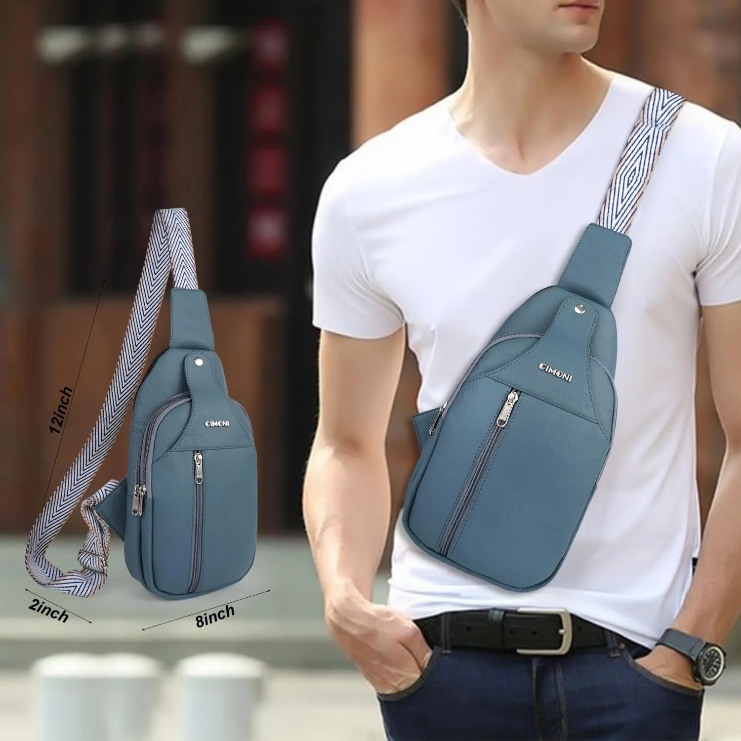 CIMONI® Premium Genuine Leather Cross Body Bag Outdoor Small Shoulder Side Purse Unisex Chest Bag External Mobile Zipper Pocket
