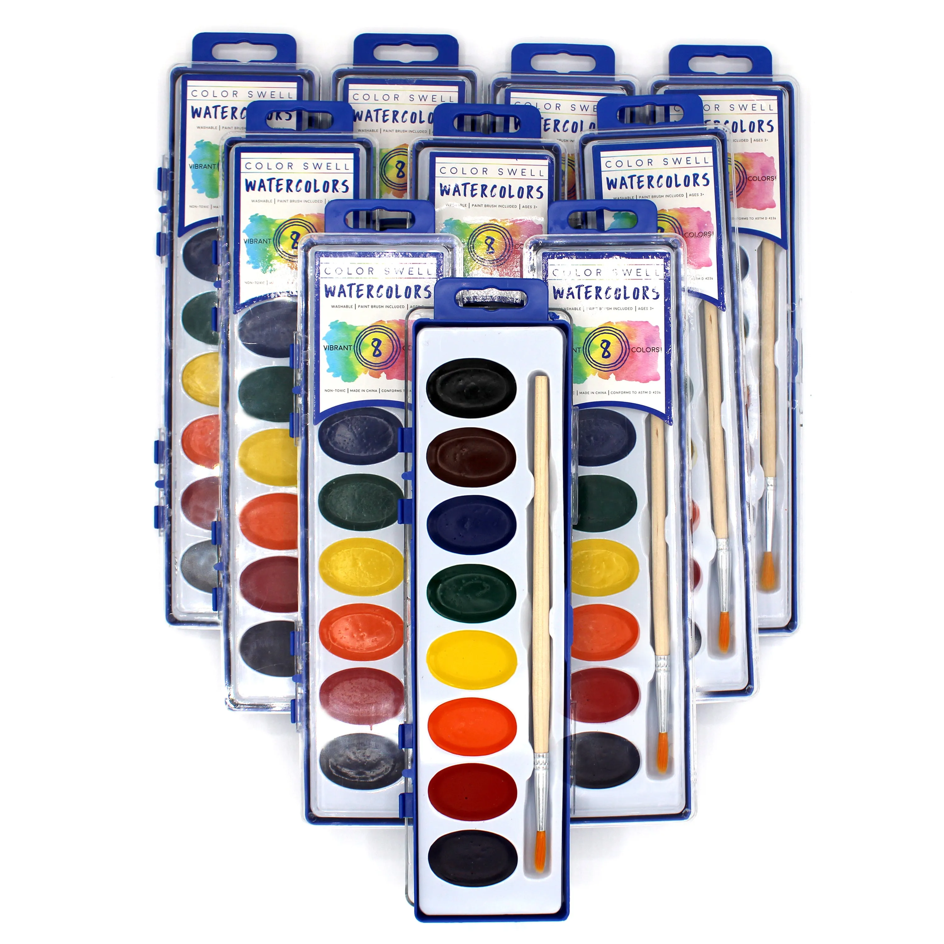 Color Swell Best Watercolor Paints Bulk Pack (10 Packs, 8 Colors/Pack)