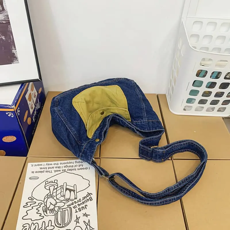 Contrast Denim Messenger Bag