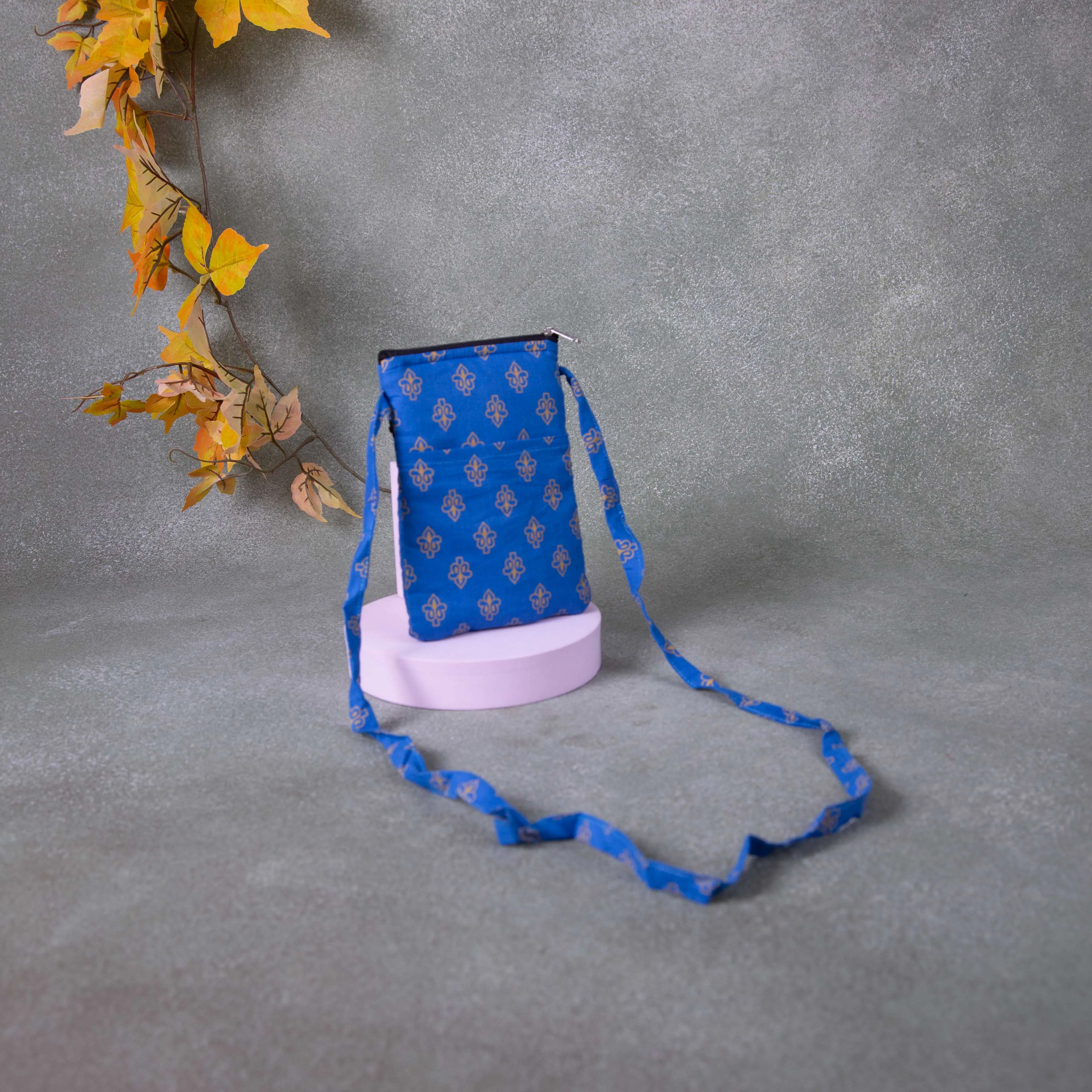 Daily Sling Blue Colour with Golden Small Flower Prints