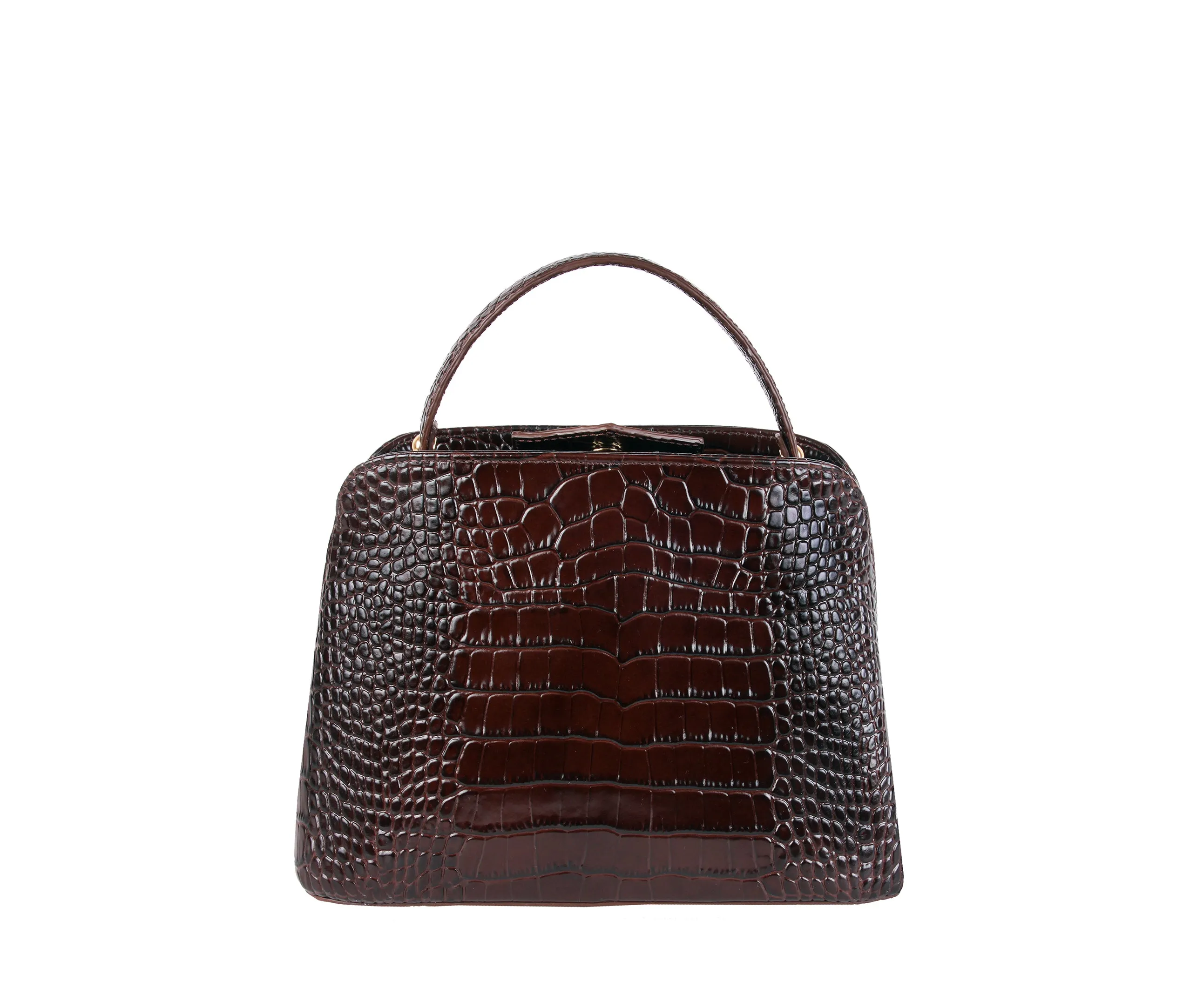 flo&sue Croc-Embossed Brown Italian Leather Small Tote