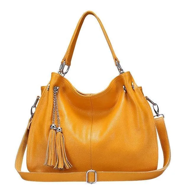 Genuine Leather Women Tassel Hobo Handbag Shoulder Bag  Crossbody Purse