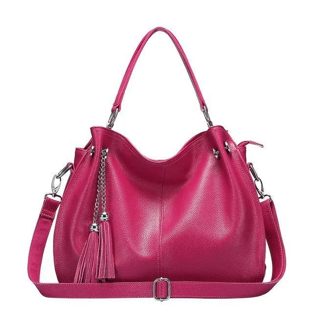 Genuine Leather Women Tassel Hobo Handbag Shoulder Bag  Crossbody Purse