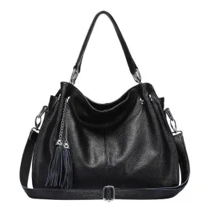 Genuine Leather Women Tassel Hobo Handbag Shoulder Bag  Crossbody Purse