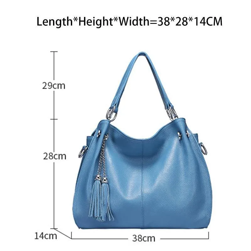 Genuine Leather Women Tassel Hobo Handbag Shoulder Bag  Crossbody Purse