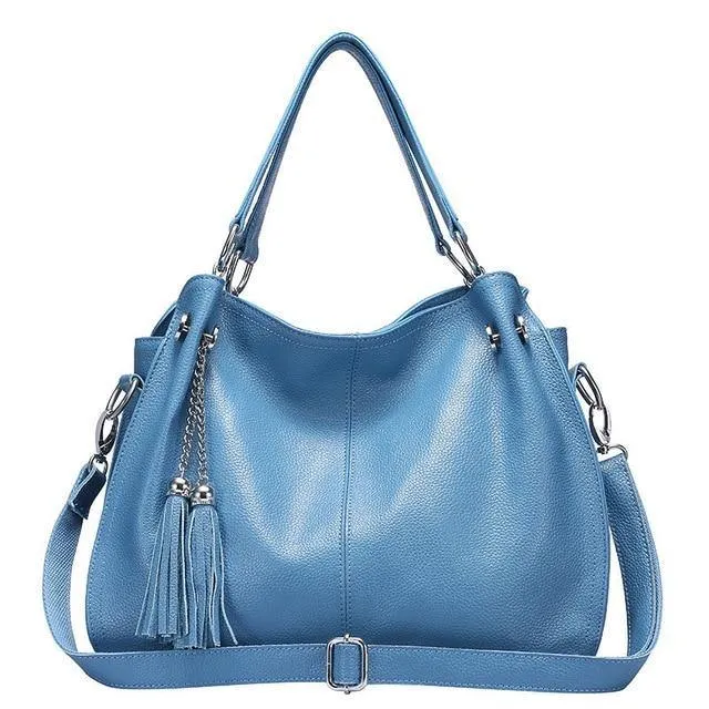 Genuine Leather Women Tassel Hobo Handbag Shoulder Bag  Crossbody Purse