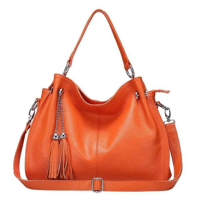 Genuine Leather Women Tassel Hobo Handbag Shoulder Bag  Crossbody Purse