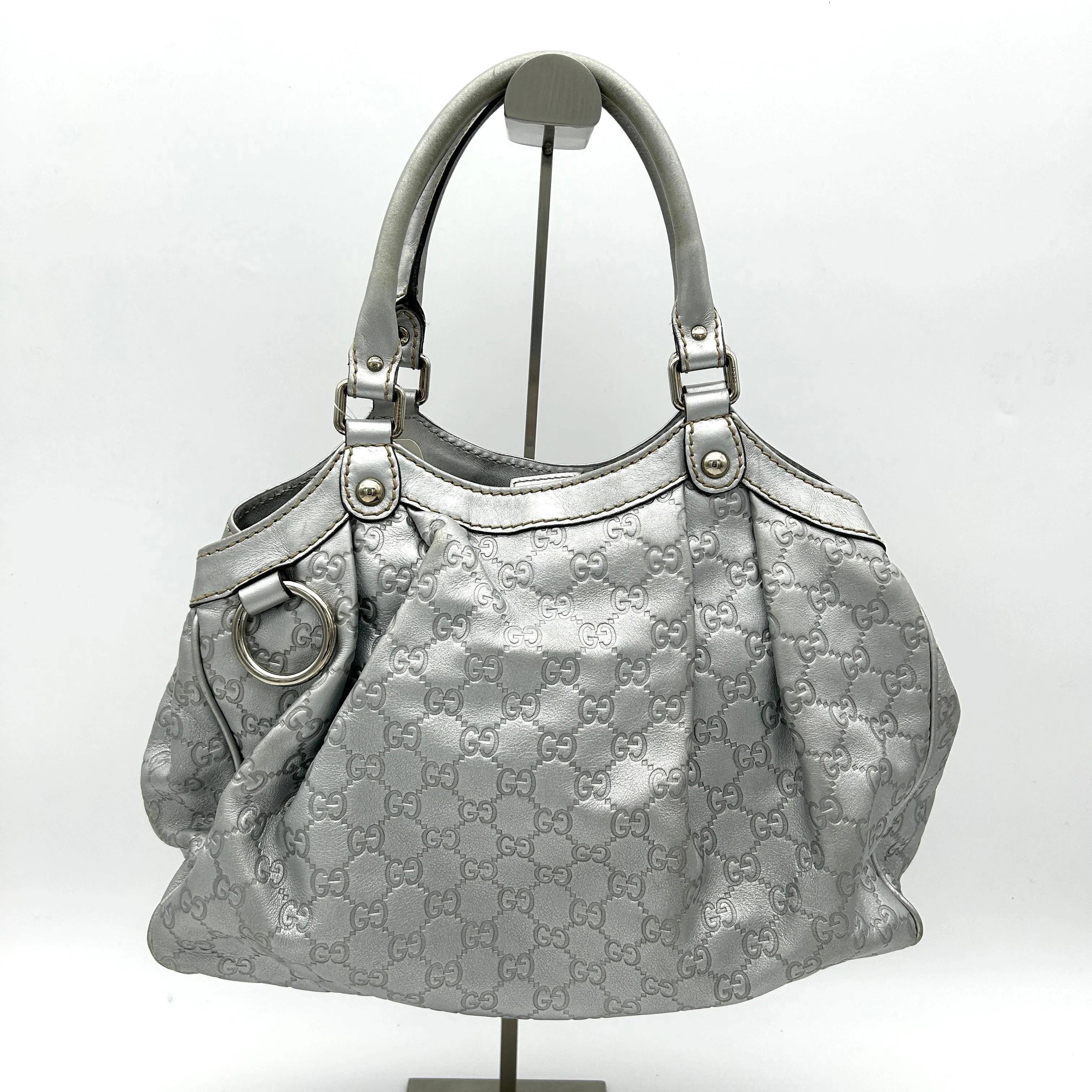 GUCCI Guccissima Medium Sukey Tote Silver gu8819se