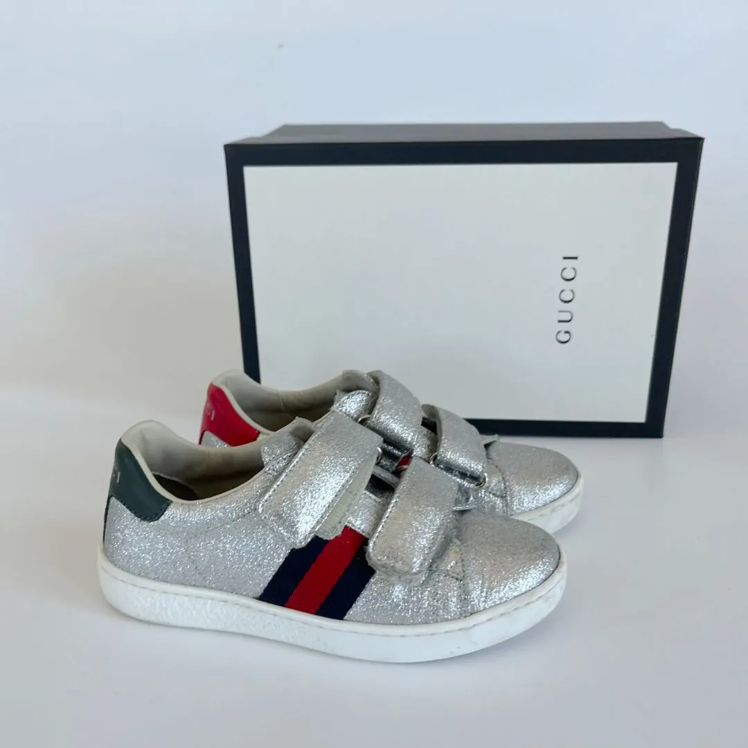 Gucci Silver Gliterry Children Sneakers, Size 28