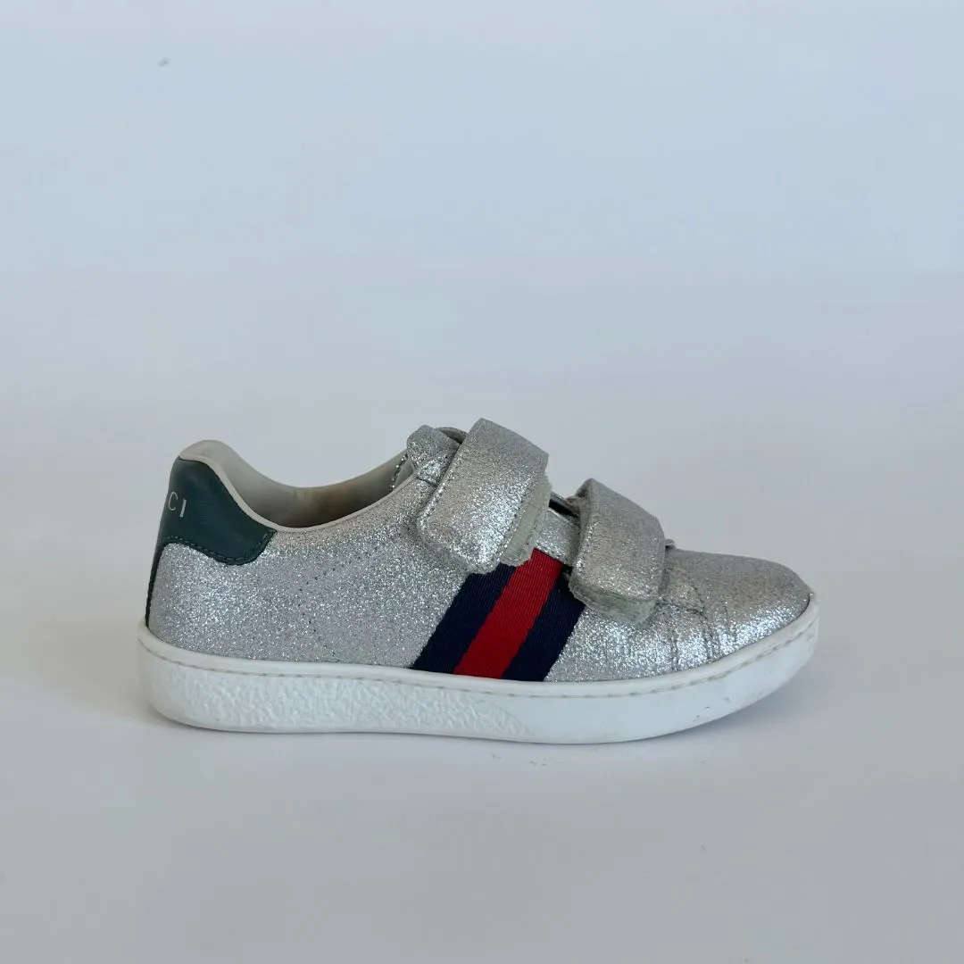 Gucci Silver Gliterry Children Sneakers, Size 28