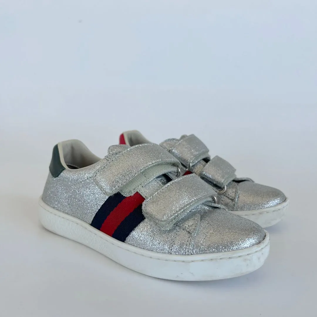 Gucci Silver Gliterry Children Sneakers, Size 28