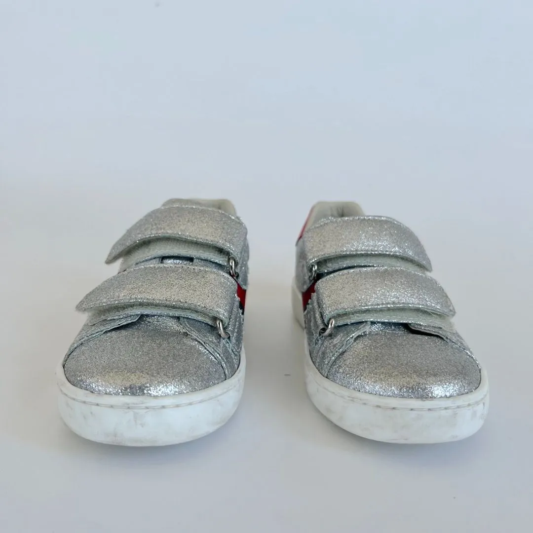 Gucci Silver Gliterry Children Sneakers, Size 28