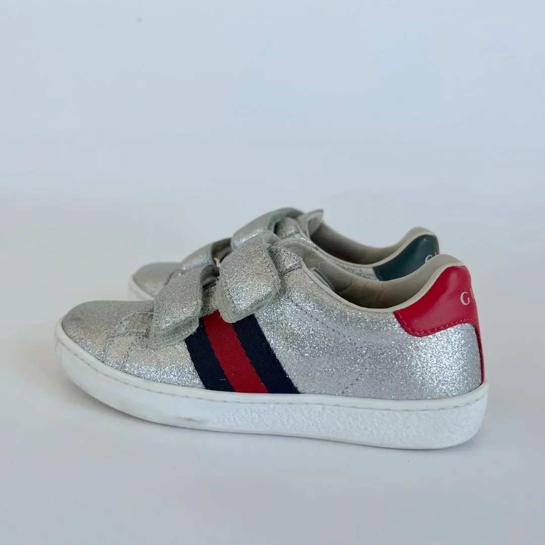 Gucci Silver Gliterry Children Sneakers, Size 28