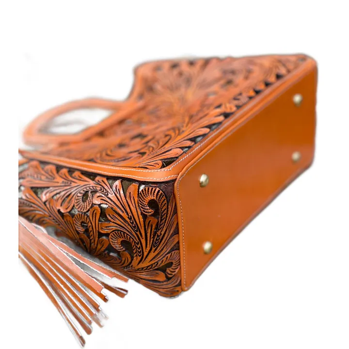Hand Cut-Out Tooling Leather, Small Mini Tote & Crossbody "NOTA SPIKES" by ALLE