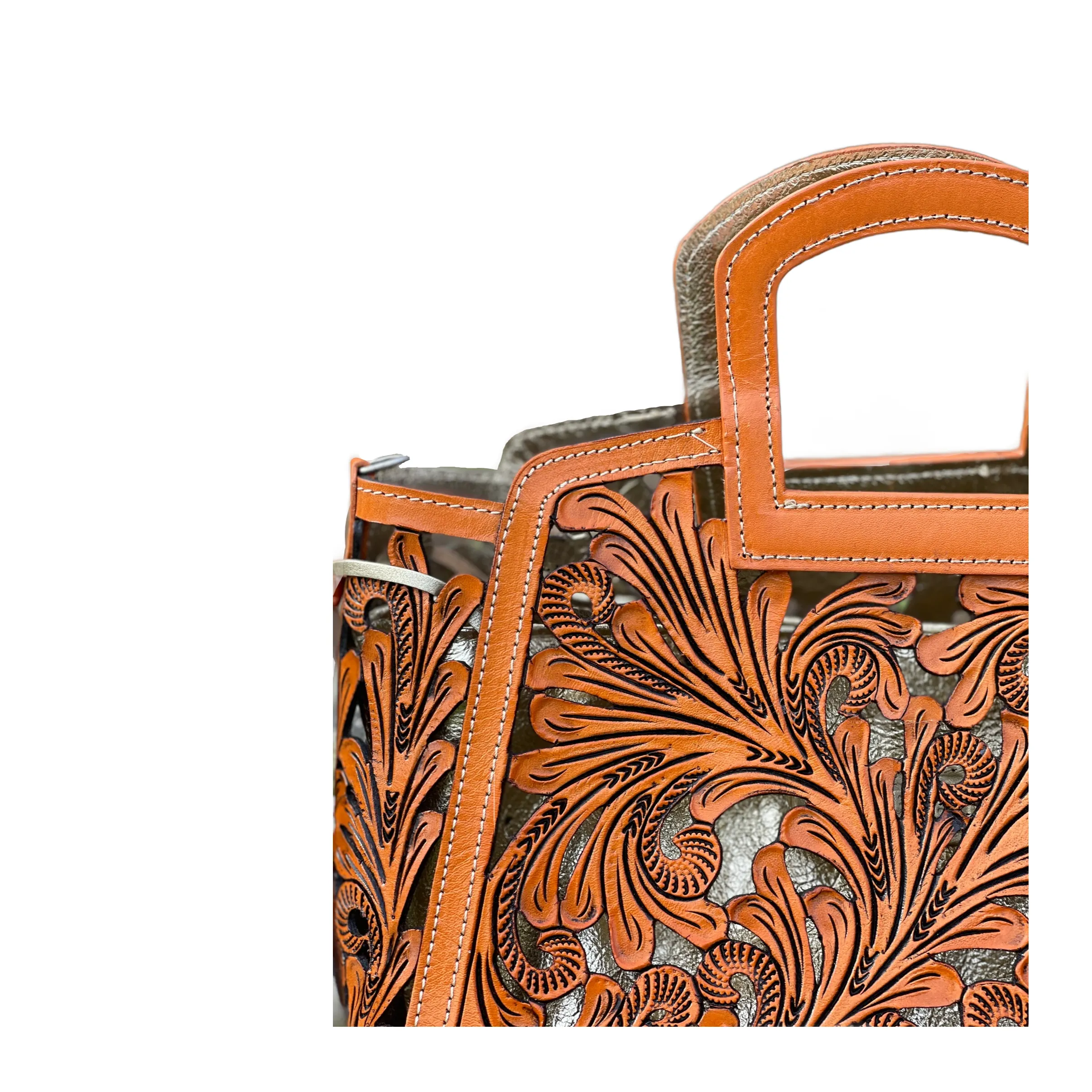 Hand Cut-Out Tooling Leather, Small Mini Tote & Crossbody "NOTA SPIKES" by ALLE