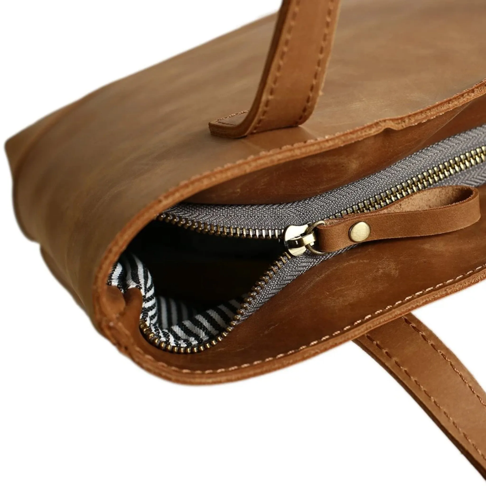 Handmade Vegetable Tanned Leather Tote Bag - Simple 1