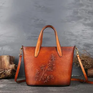 Handmade Womens Embossed Leather Tote Bag Shoulder Handbags For Women